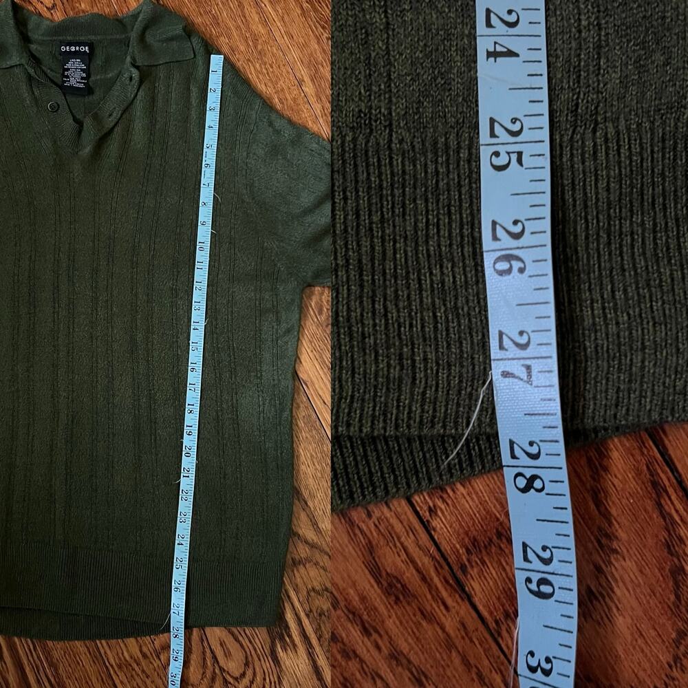Vintage 90s Olive Button Collar Sweater Mens L Polo Cozy Minimalist - Picture 15 of 17